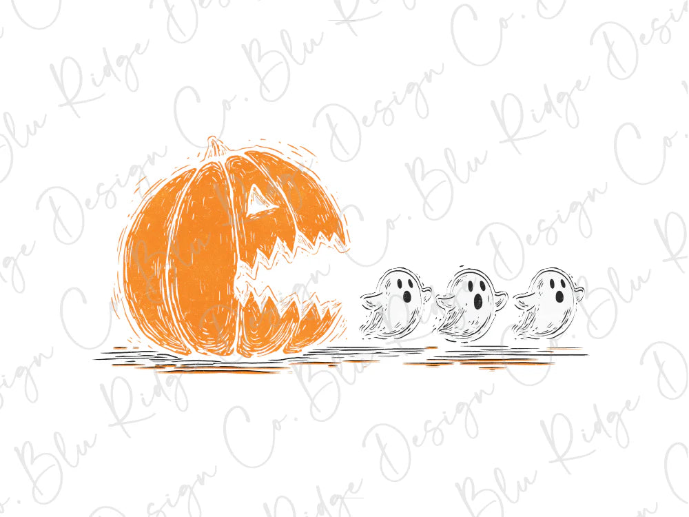 Halloween Pumpkin Chasing Ghost Graphic T-Shirt