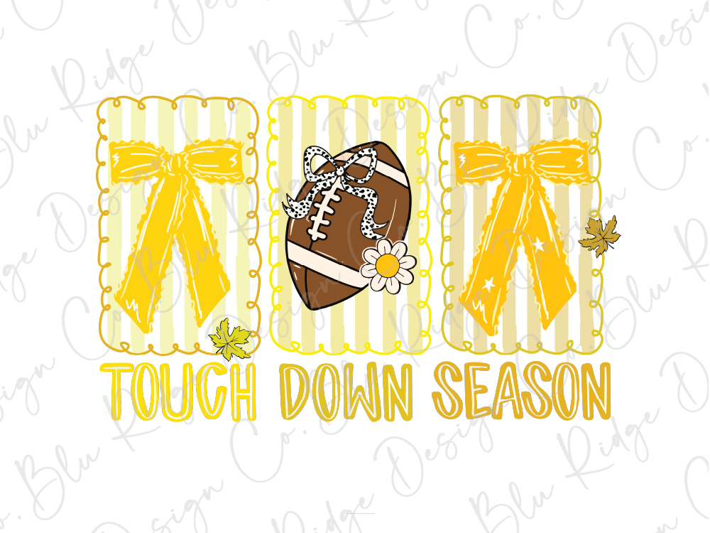 The image is a collage of three images, each featuring a football, a yellow ribbon, and a flower, along with the text "TOUGH DOWN SEASON".