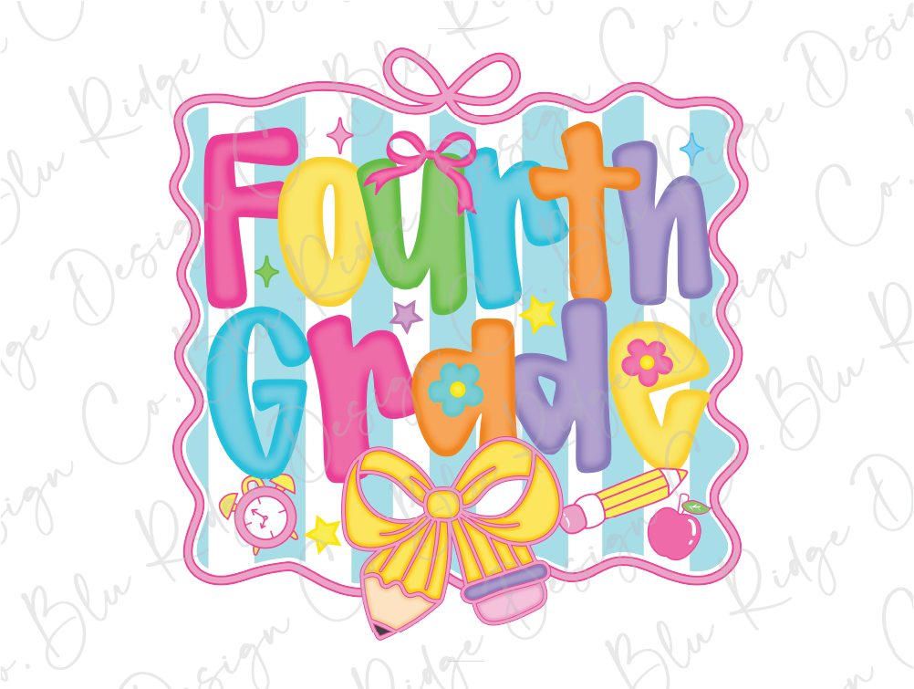 a picture of the words fourth grade on a white background