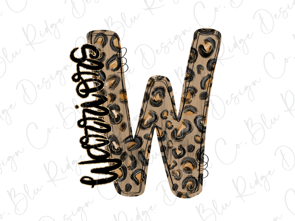 a stylized letter 'W' with a leopard print pattern.