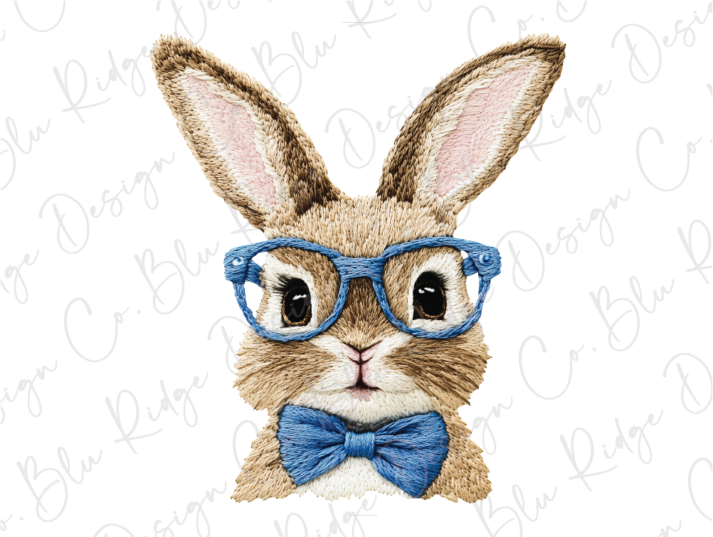 a drawing of a bunny wearing glasses and a bow tie