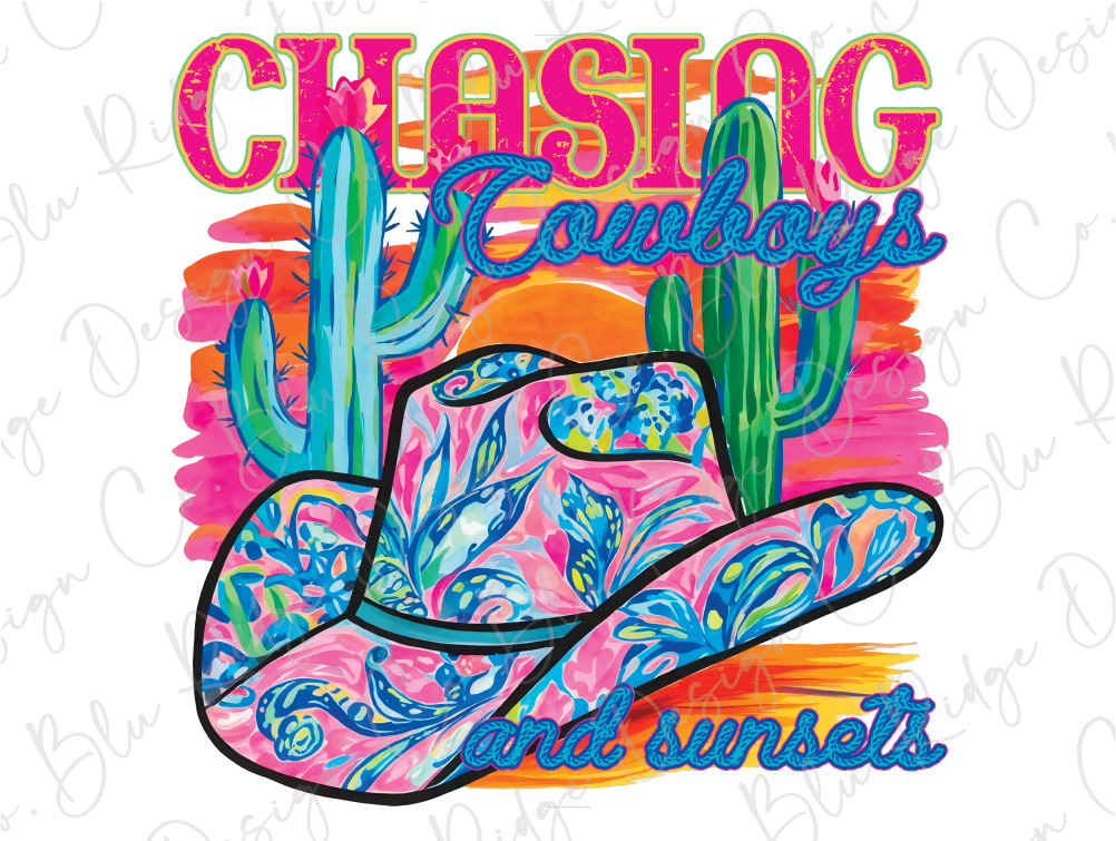 a drawing of a cowboy hat with cactus in the background