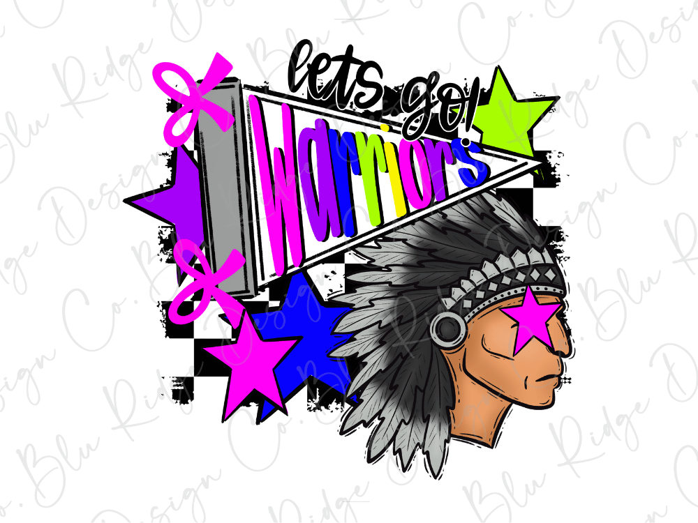 A colorful illustration featuring a Native American headdress, a cheerleader-style banner with the word "Wormers", and various stars and shapes in a vibrant, stylized design.