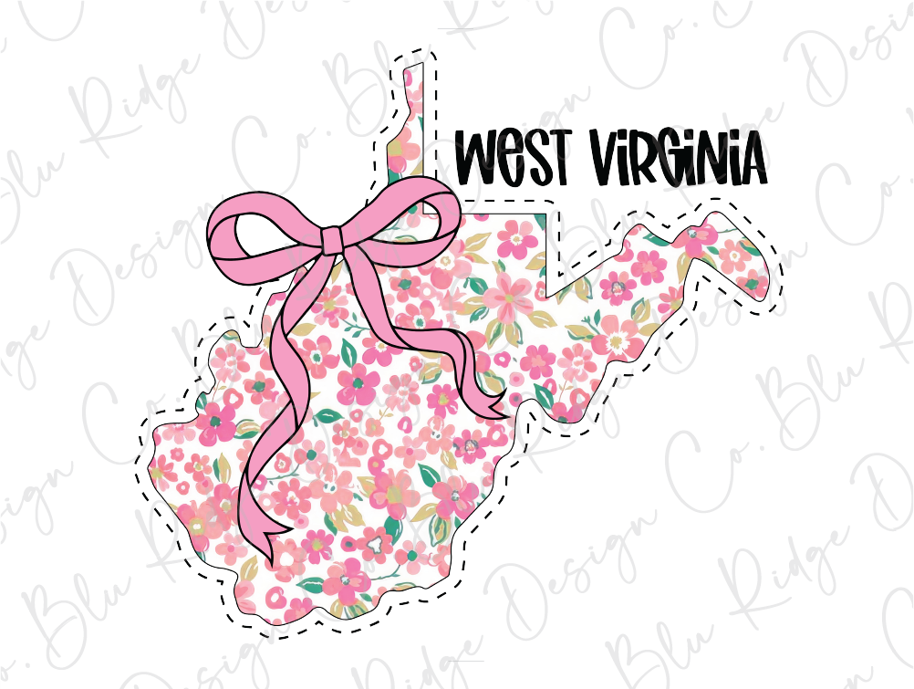 the west virginia state with pink flowers and a pink ribbon