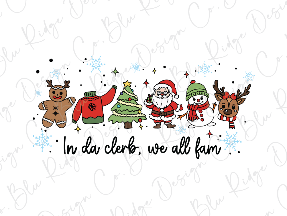 a christmas scene with santa, reindeer, and snowman