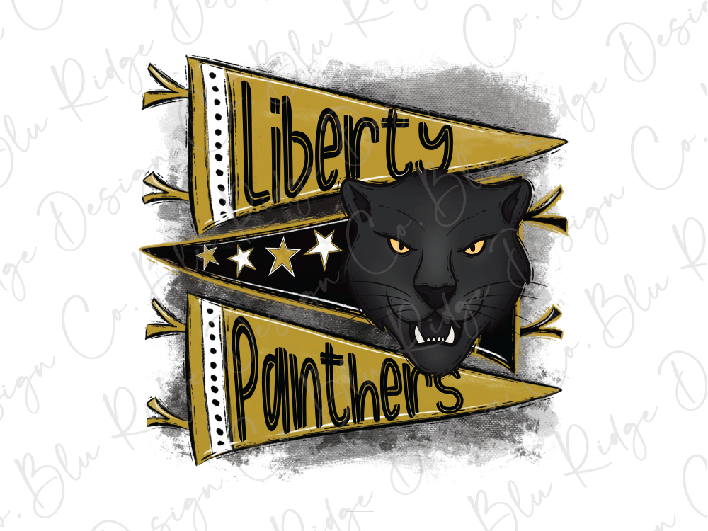 a black panther with the text "Liberty Panthers" written on it, along with a flag or pennant.