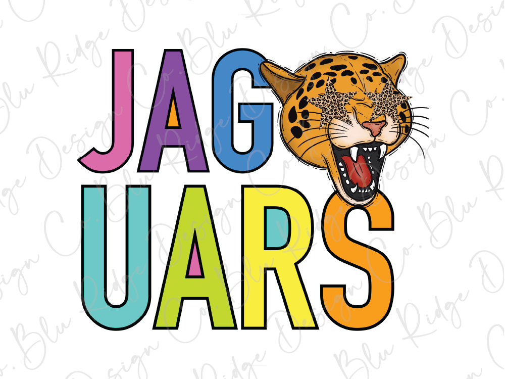 A colorful graphic design featuring the text "JAGUARS" with a stylized illustration of a jaguar's head.