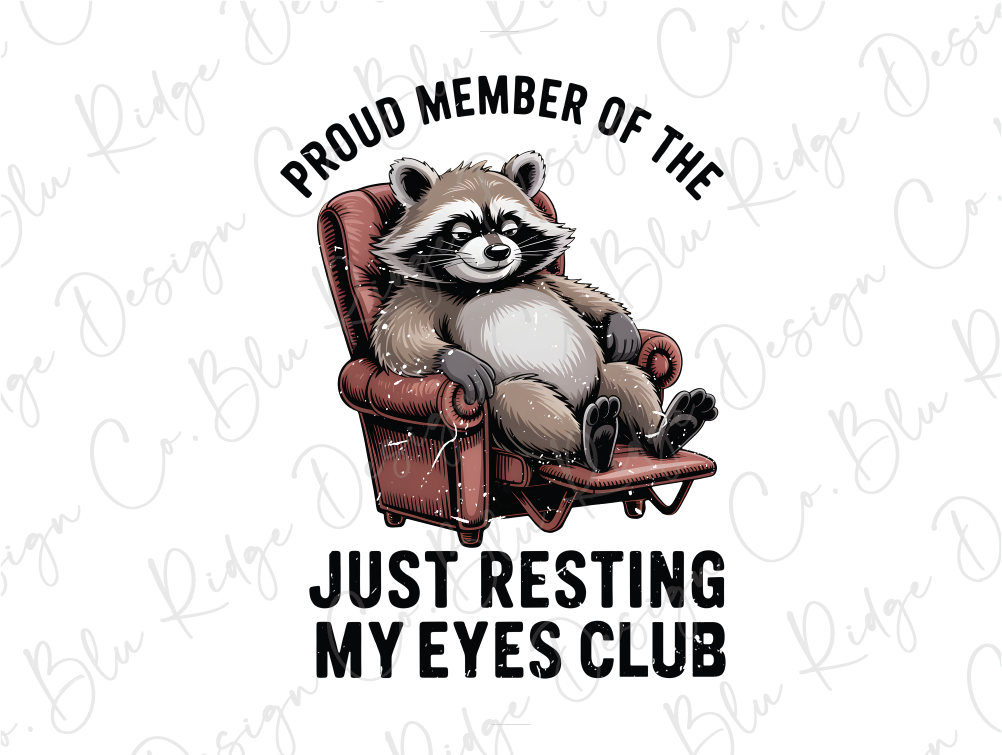 a raccoon sitting in a chair with the words proud member of the just