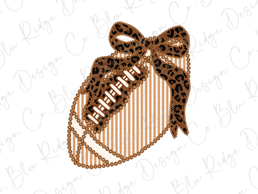 A leopard print ribbon is tied around a striped football, creating a decorative and playful design.