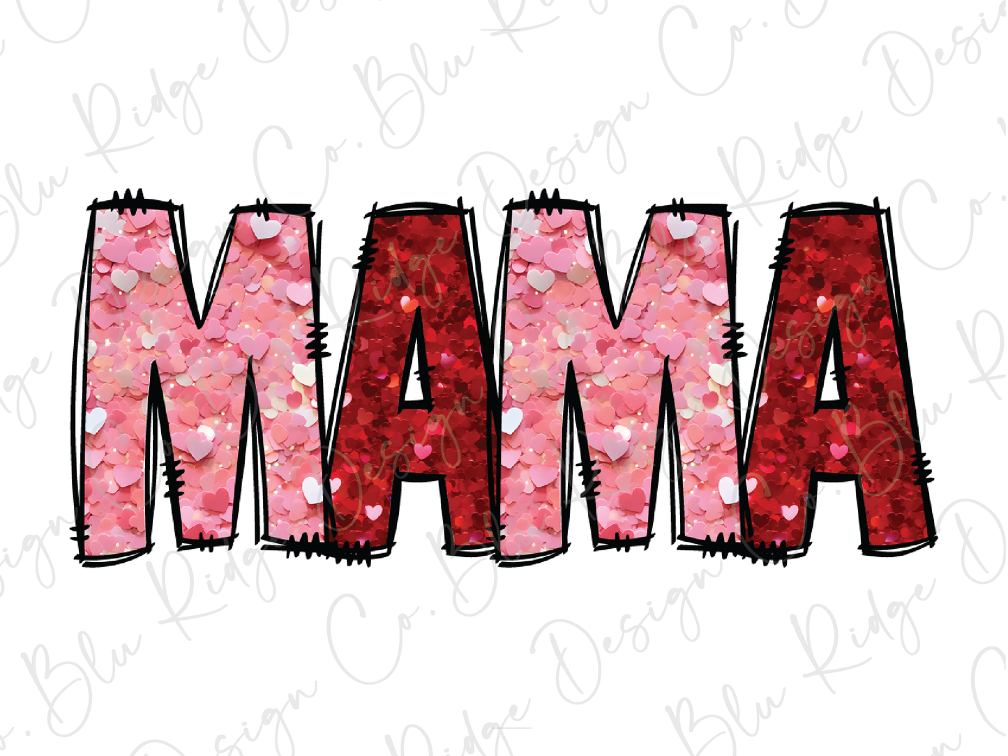 Valentines Day Mama Pink and Red Glitter Graphic T-Shirt