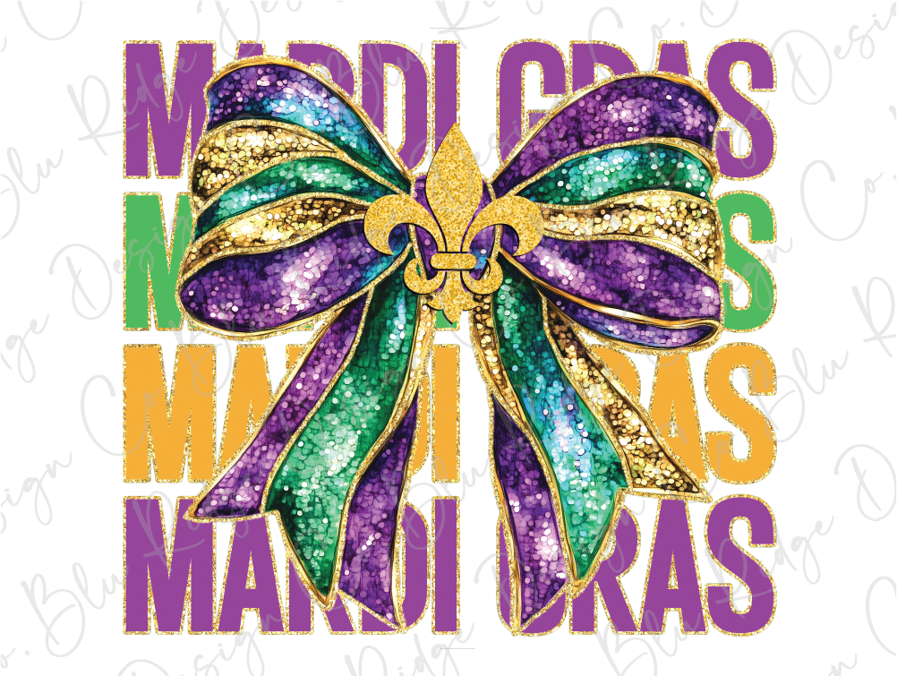 Mardi Gras Stacked Glitter Bow Graphic T-Shirt