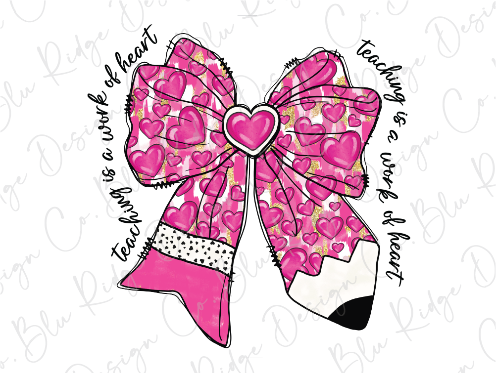 Teaching Is A Work Of Heart Pencil Heart Coquette Graphic T-Shirt