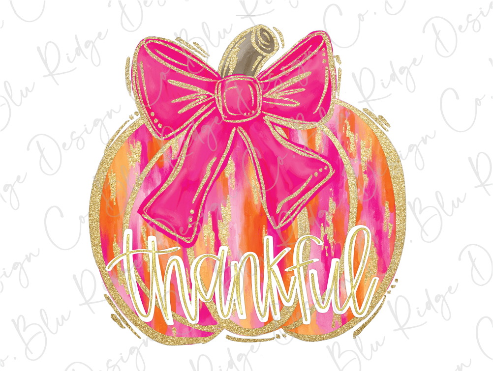 Thankful Watercolor Coquette Pumpkin Graphic T-Shirt