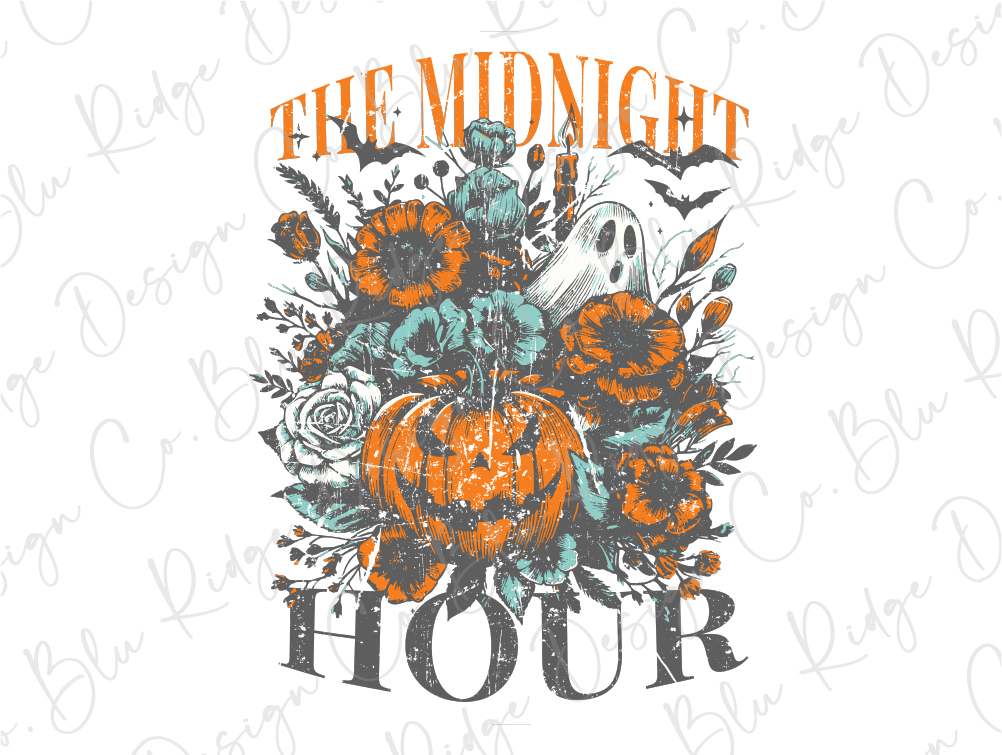 The Midnight Hour Halloween Floral Pumpkin/Ghost Graphic T-Shirt