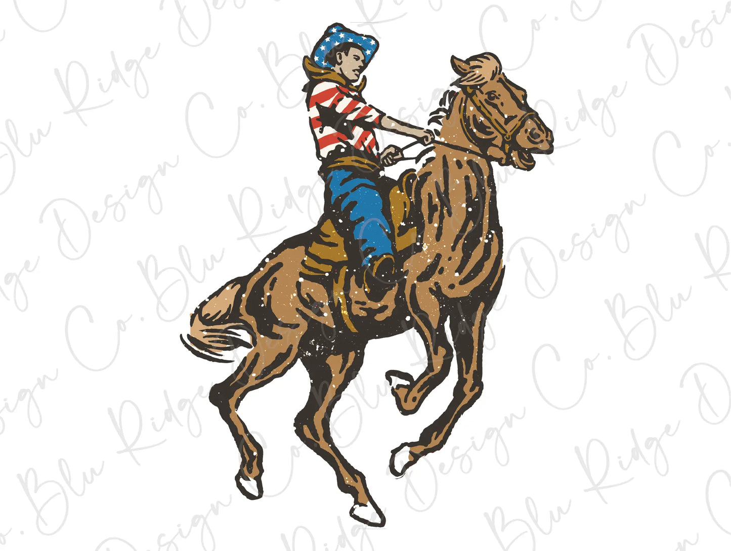 Cowboy and horse 4th of July Make American Cowboy again Direct To Film (DTF) Transfer BluRidgeDesignCo