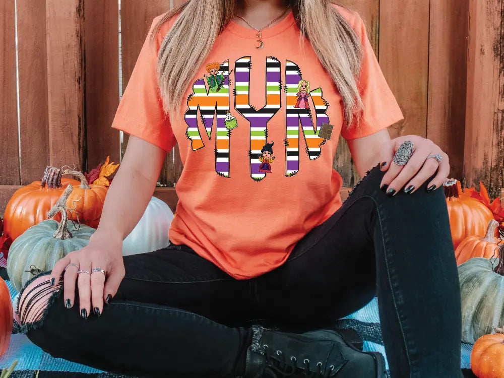 Halloween Witch Sisters Girls Personalized Monogram Design Direct To Film (DTF) Transfer