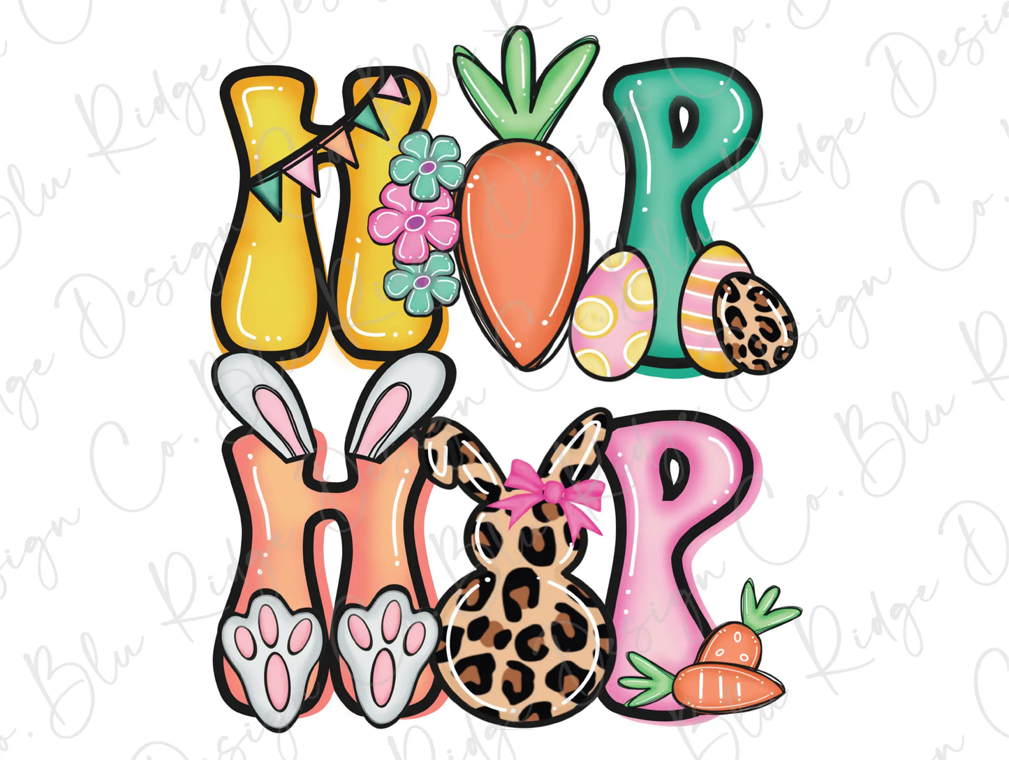 Hip Hop Easter Waterslide Summer Design with Neon Colors plus Leopard Easter Bunny. Direct To Film (DTF) Transfer BluRidgeDesignCo