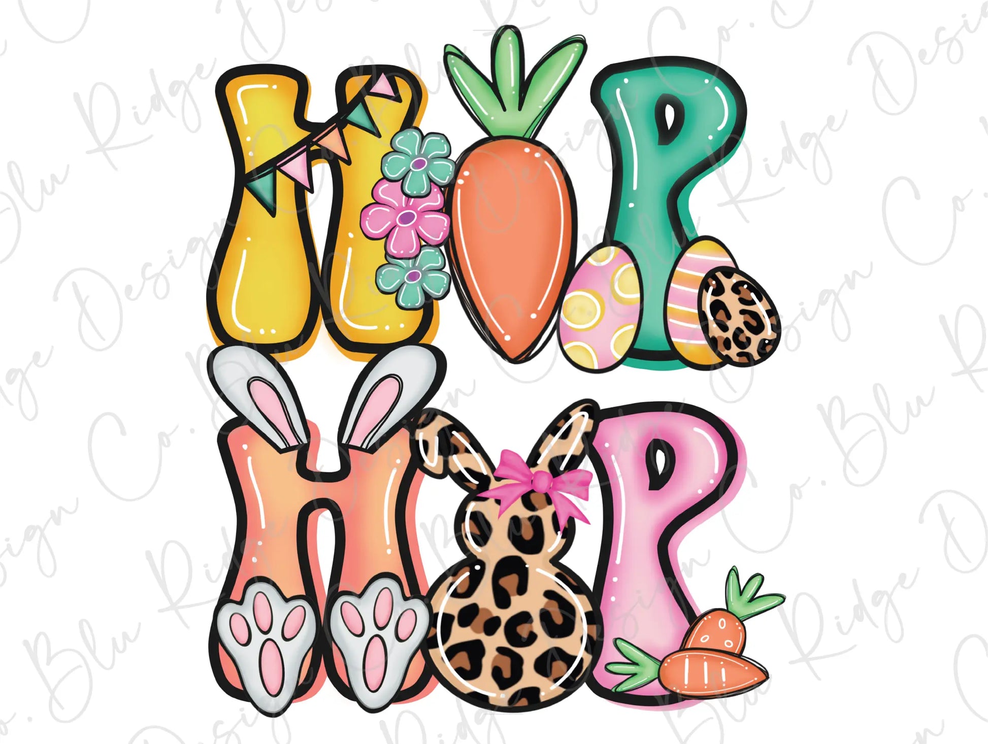 Hip Hop Easter Waterslide Summer Design with Neon Colors plus Leopard Easter Bunny. Direct To Film (DTF) Transfer BluRidgeDesignCo