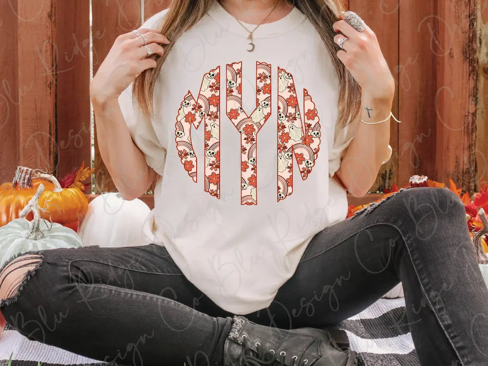 Halloween Retro Ghost and Skulls Personalized Monogram Design Direct To Film (DTF) Transfer BluRidgeDesignCo