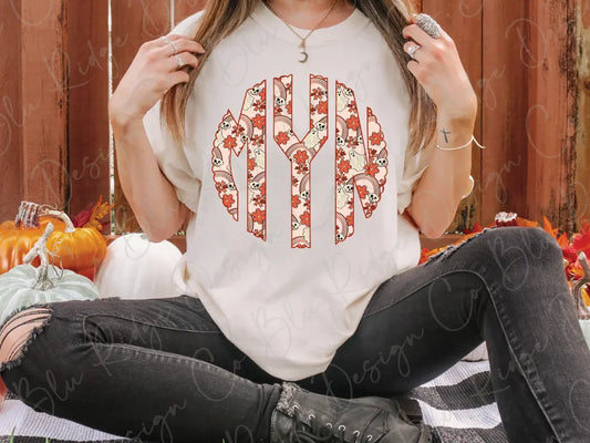 Halloween Retro Ghost and Skulls Personalized Monogram Design Direct To Film (DTF) Transfer BluRidgeDesignCo