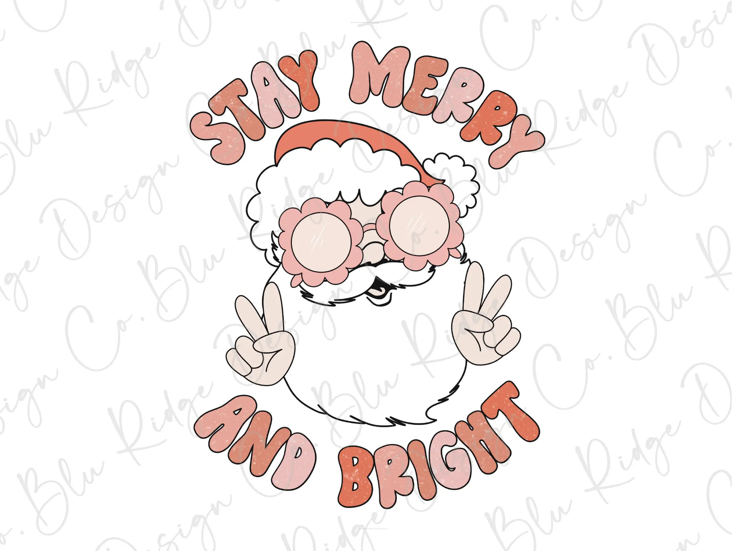 Stay Merry and Bright Retro Santa Claus Peace Sunglasses Direct to Film (DTF) Transfer BluRidgeDesignCo