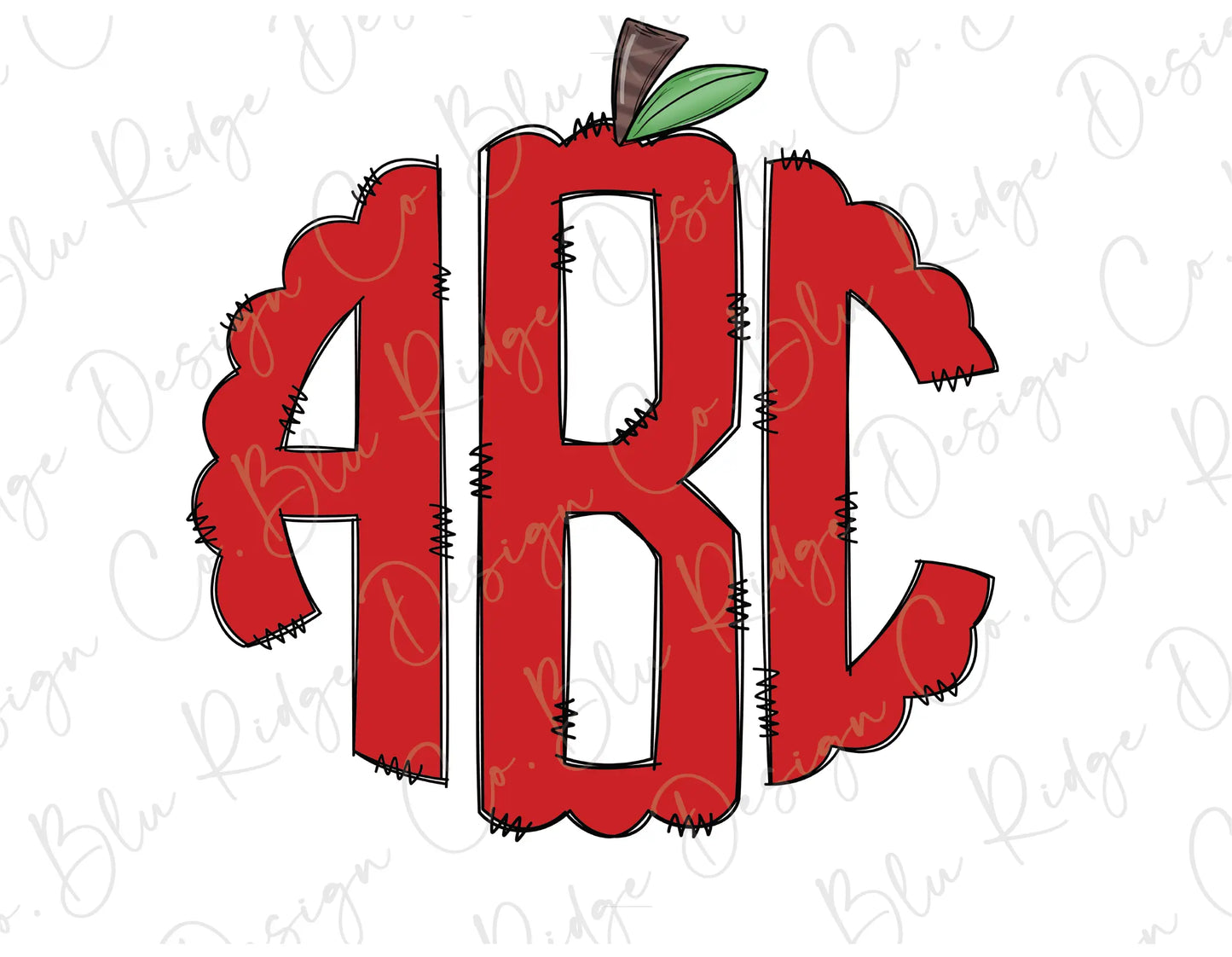a red apple with the letter abc on it