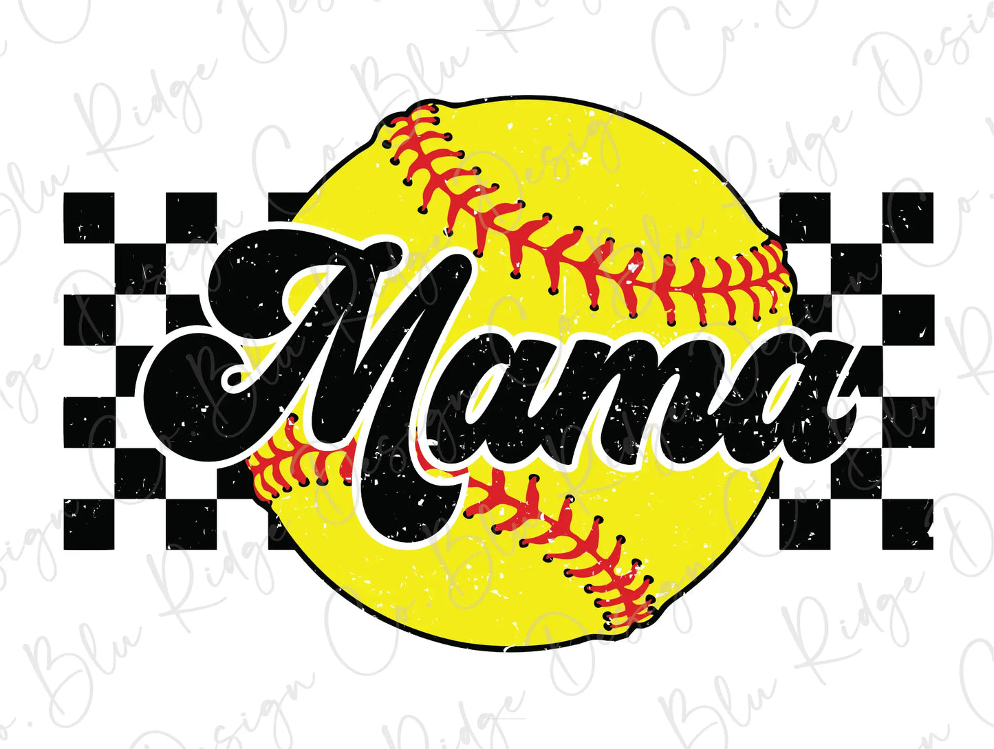 a yellow softball with the word mama on it