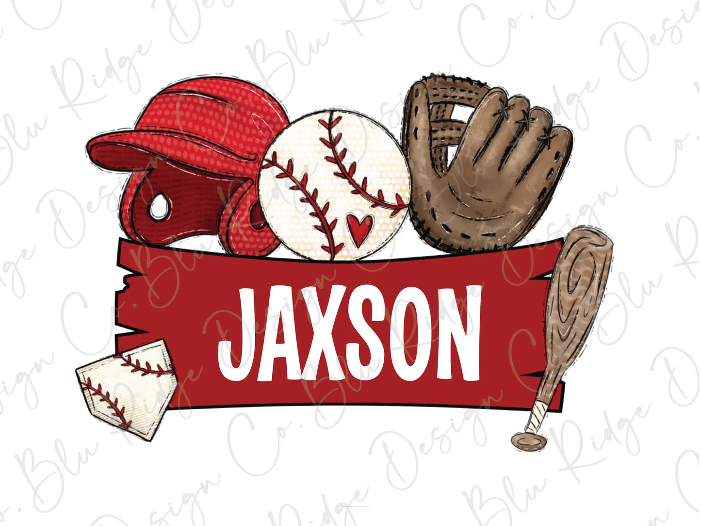 a baseball glove, mitt, and baseball ball with the name of the team