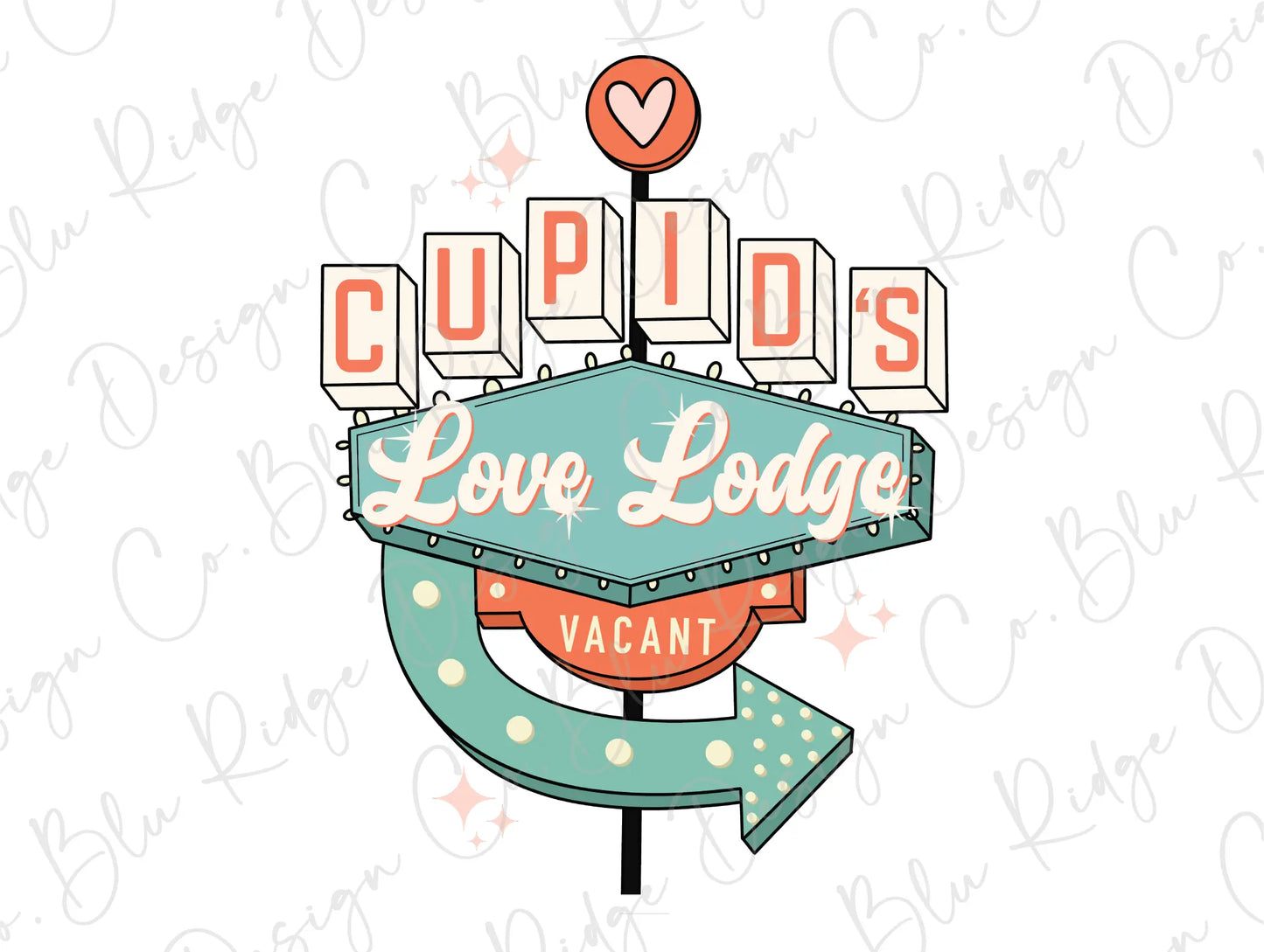 Cupid's Love Lodge Vintage Retro Valentines Day Direct To Film (DTF) Transfer BluRidgeDesignCo