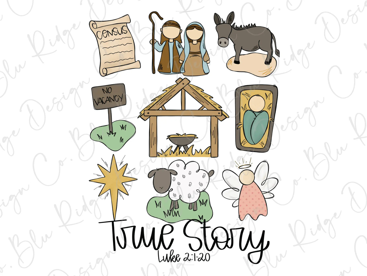 Jesus True Story Luke 2:1-20 (Back/Pocket Combo) Direct To Film (DTF) Transfer BluRidgeDesignCo