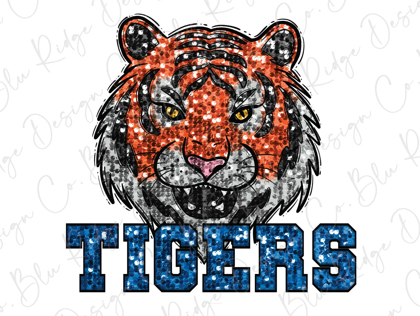 Tigers Sequins Football Mascot Direct To Film (DTF) Transfer BluRidgeDesignCo