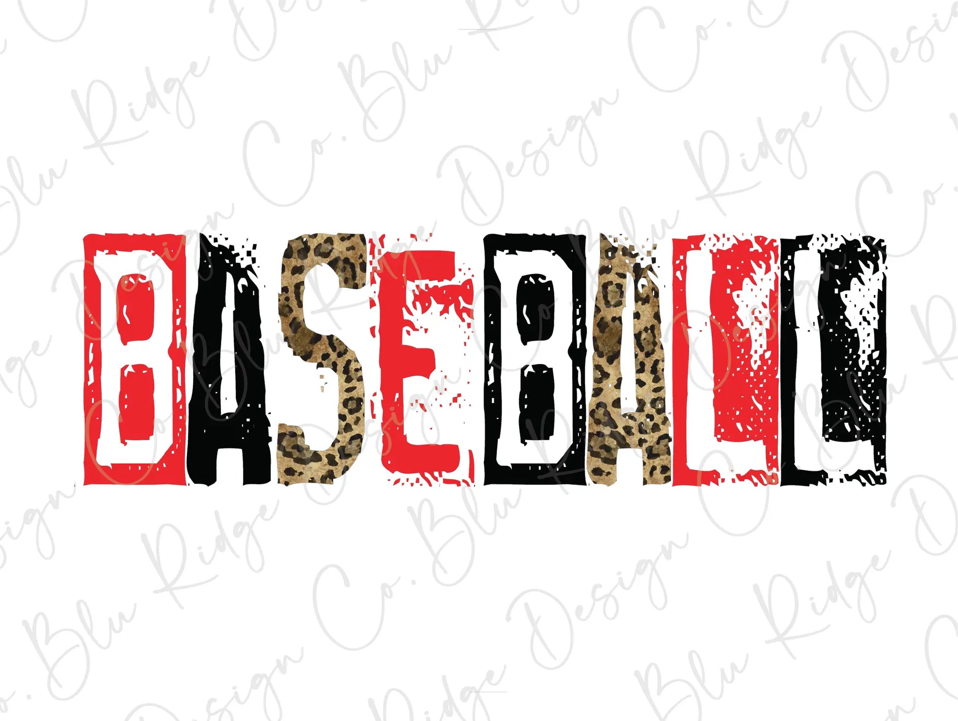 Leopard Baseball Print Red & Black Grunge Pattern Direct to Film (DTF) Transfer BluRidgeDesignCo