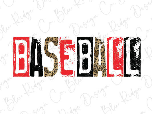 Leopard Baseball Print Red & Black Grunge Pattern Direct to Film (DTF) Transfer BluRidgeDesignCo