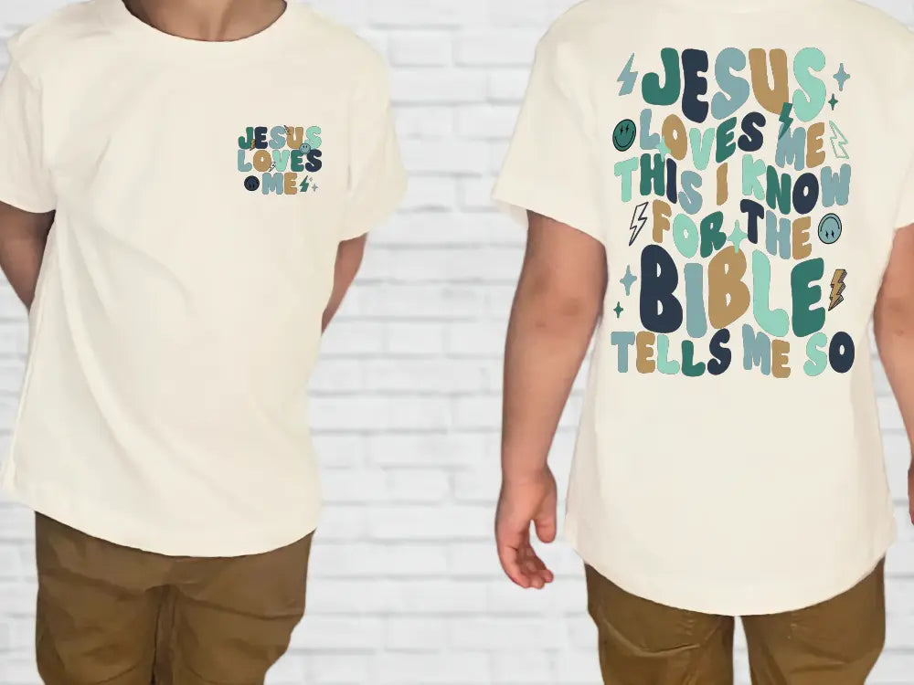a man wearing a t - shirt that says jesus is the one with the bible