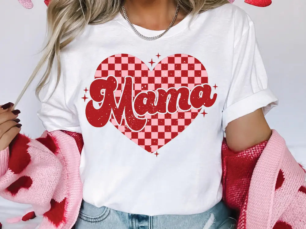 a woman wearing a t - shirt that says mama on it