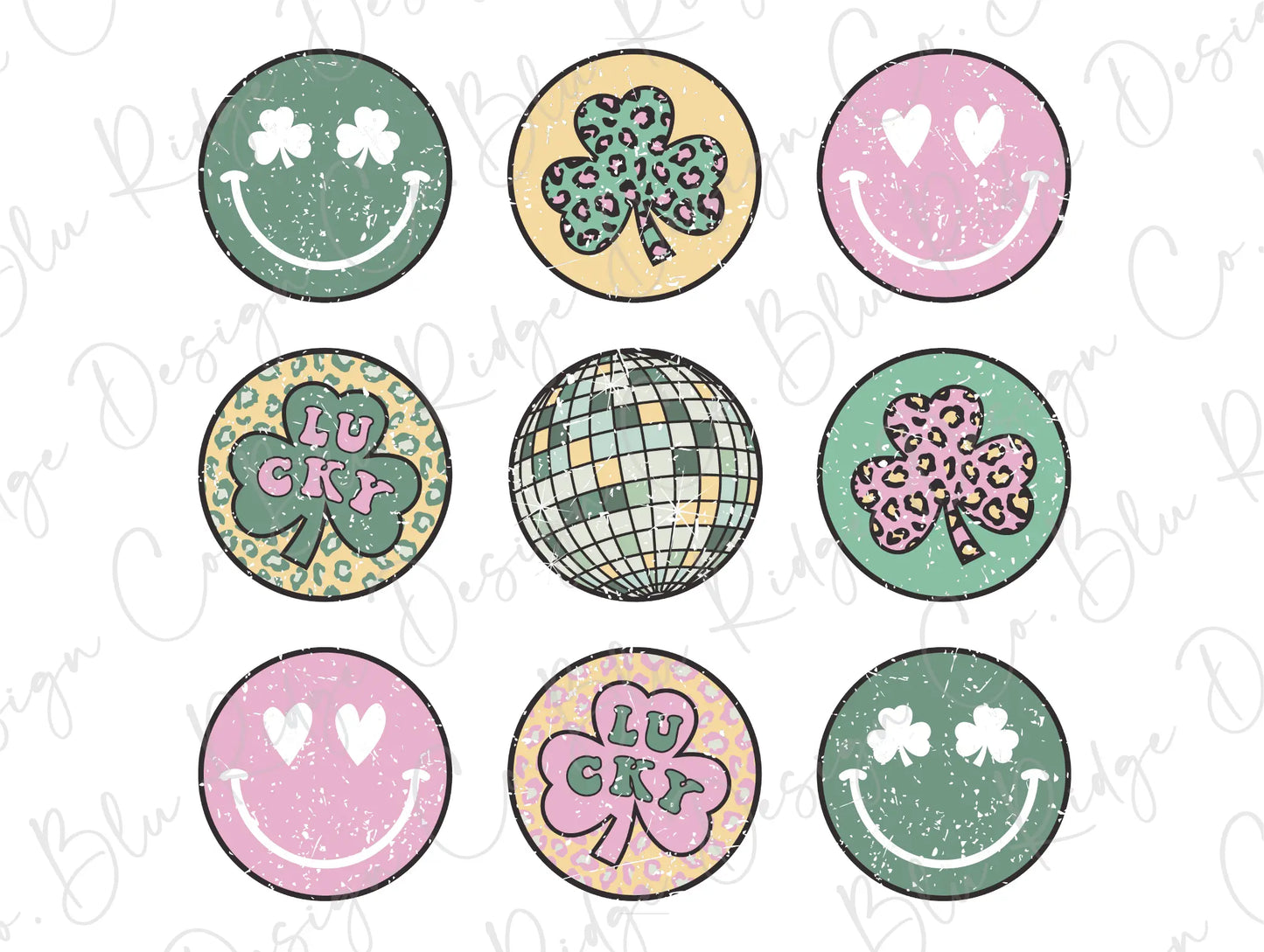 St Patrick's Day Retro Smiley Clover Disco Direct To Film (DTF) Transfers BluRidgeDesignCo