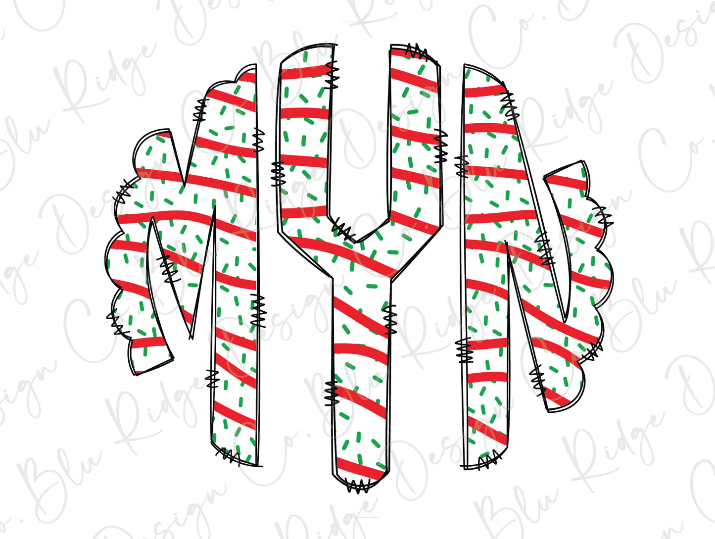 Christmas Tree Cake Personalized Monogram Design Direct To Film (DTF) Transfer BluRidgeDesignCo