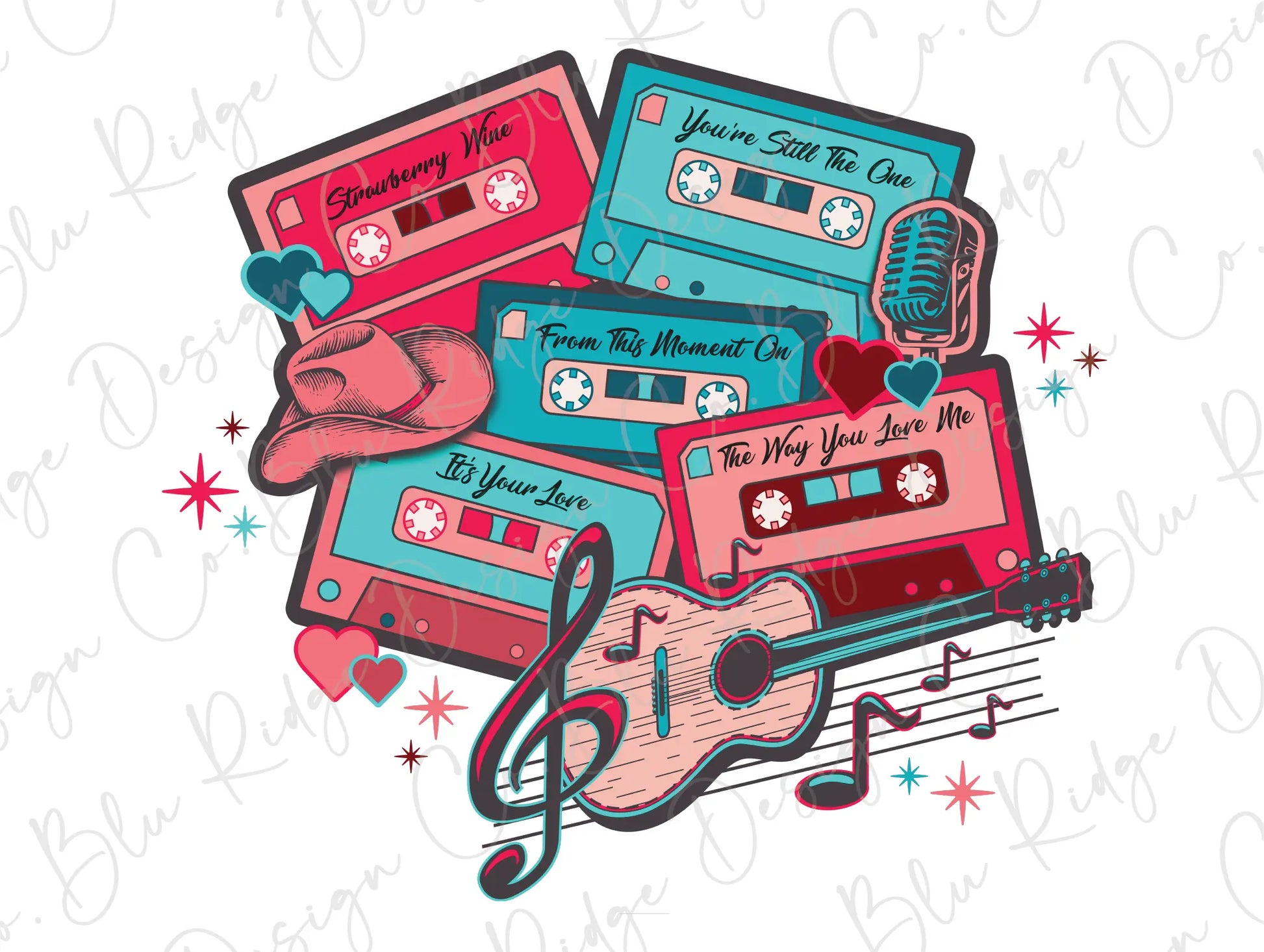 Valentines Day Country Love Tapes Cowgirl Valentines Direct To Film (DTF) Transfer BluRidgeDesignCo
