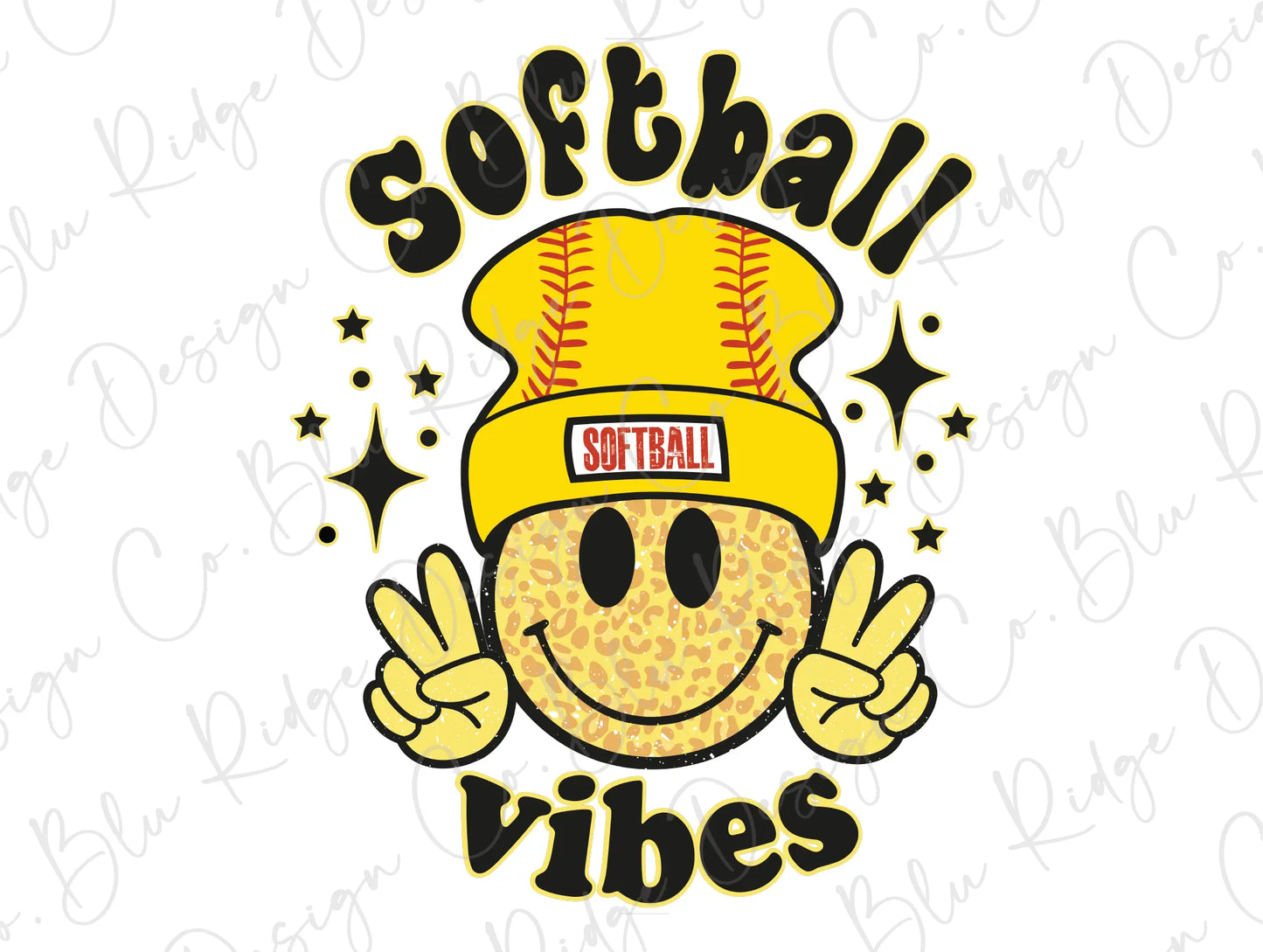 Leopard Smiley Softball Vibes Design Direct To Film (DTF) Transfer BluRidgeDesignCo