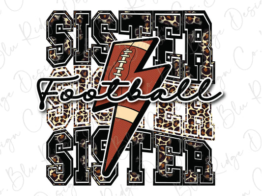 Sister, Sister, Sister Football, Stacked Black Leopard Lightning Bolt Design Direct To Film (DTF) Transfer BluRidgeDesignCo
