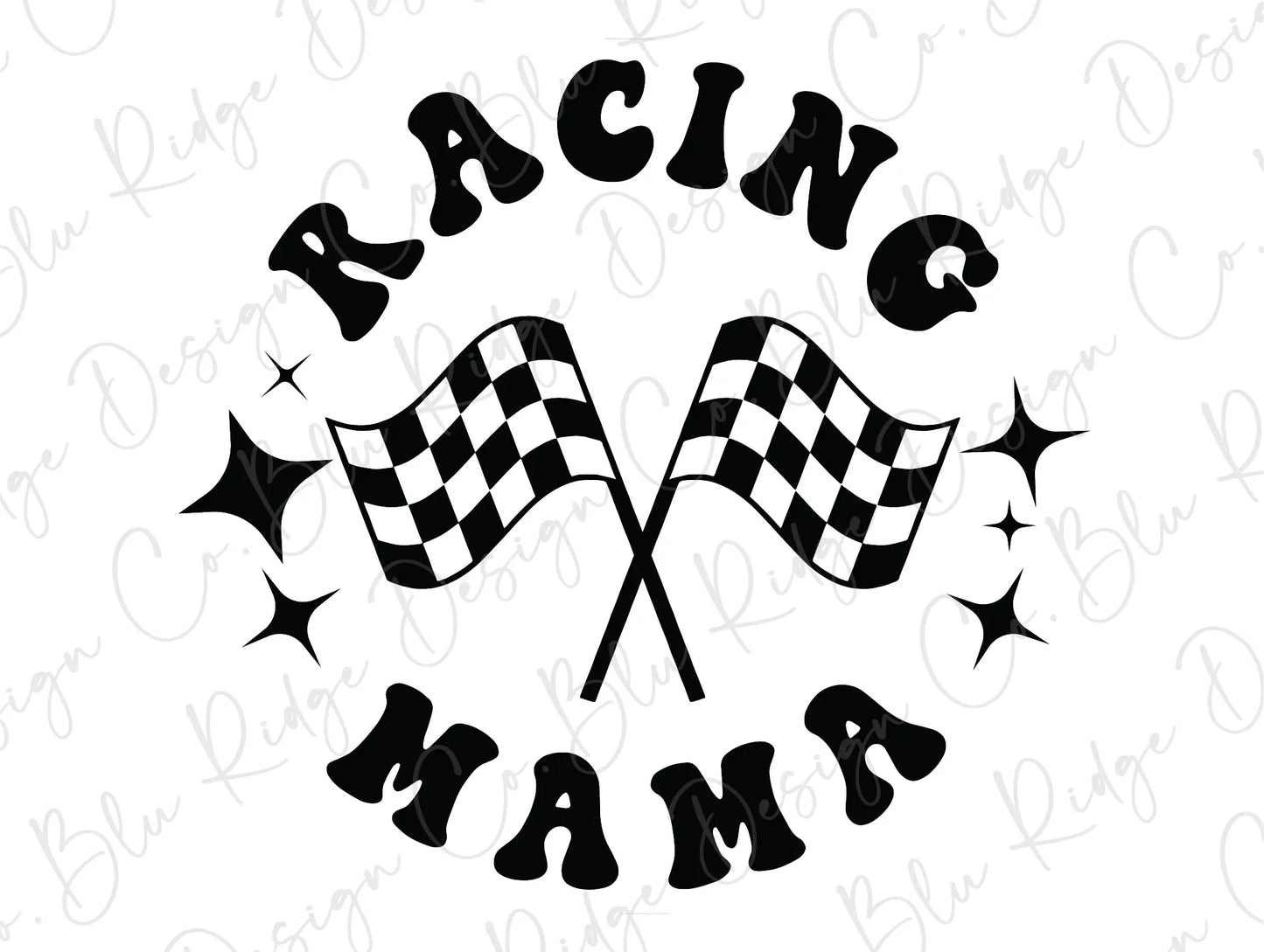 Racing Mama with Crossed Checkered Racing Flags Design Direct To Film (DTF) Transfer BluRidgeDesignCo