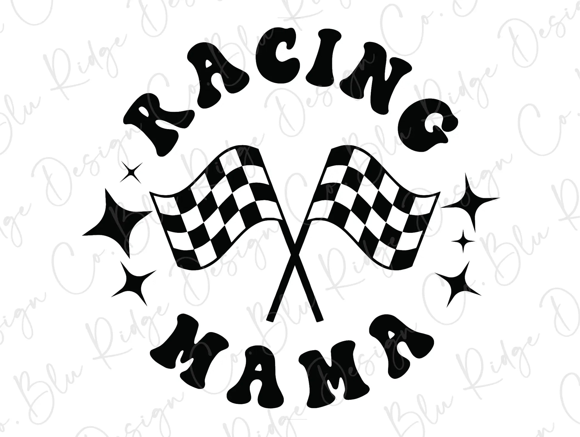 Racing Mama with Crossed Checkered Racing Flags Design Direct To Film (DTF) Transfer BluRidgeDesignCo