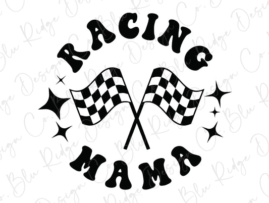 Racing Mama with Crossed Checkered Racing Flags Design Direct To Film (DTF) Transfer BluRidgeDesignCo