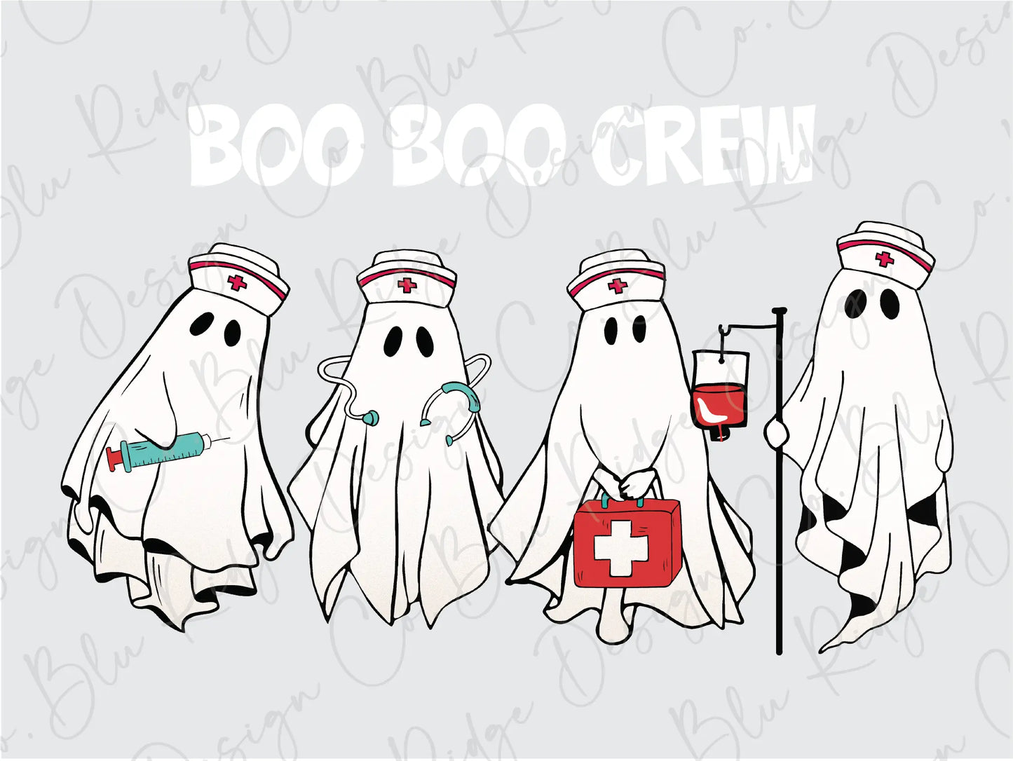 Boo Crew Halloween Nurse Ghost Direct To Film (DTF) Transfer BluRidgeDesignCo