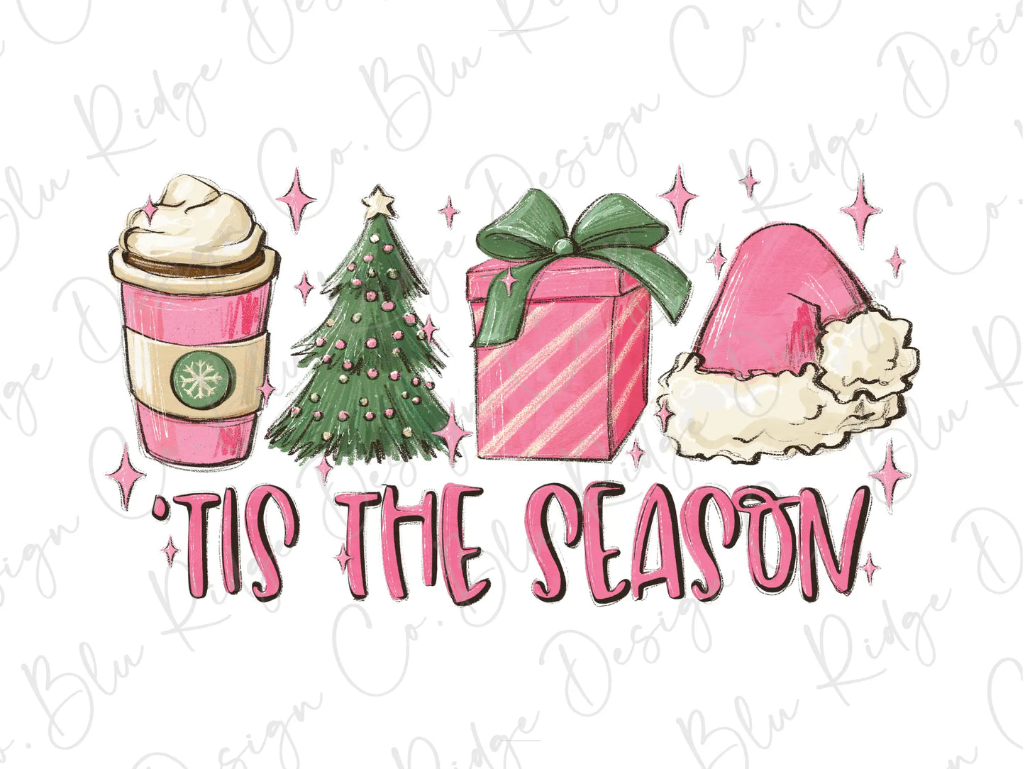 Tis the Season Christmas Coffee Direct to Film (DTF) Transfer BluRidgeDesignCo