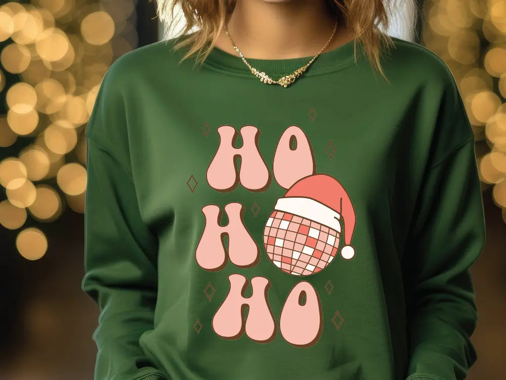 HO HO HO Christmas Disco Ball Santa Hat Direct to Film (DTF) Transfer BluRidgeDesignCo
