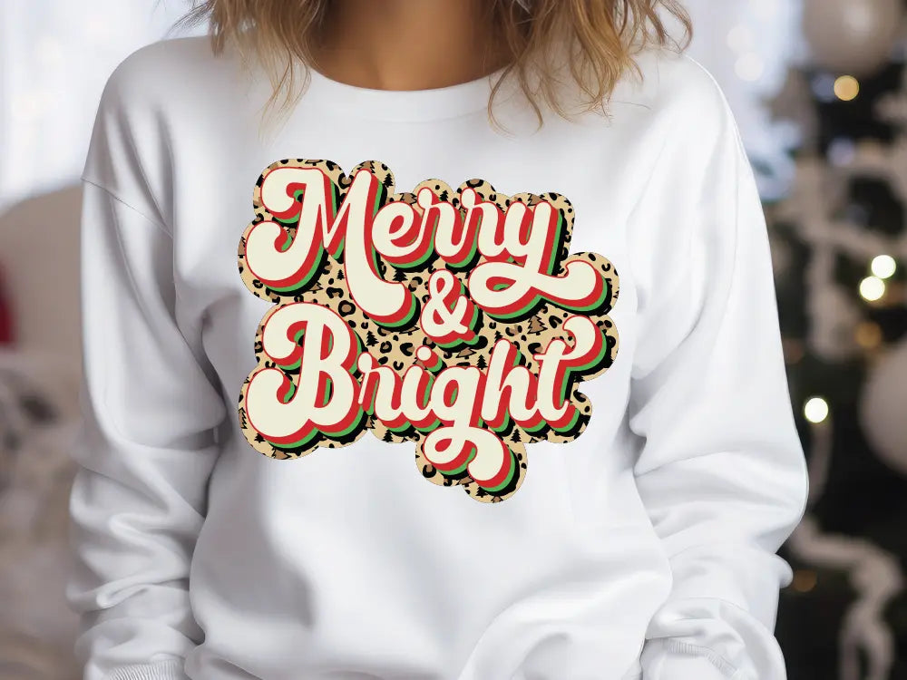 Merry and Bright Leopard Christmas Direct To Film (DTF) Transfer BluRidgeDesignCo