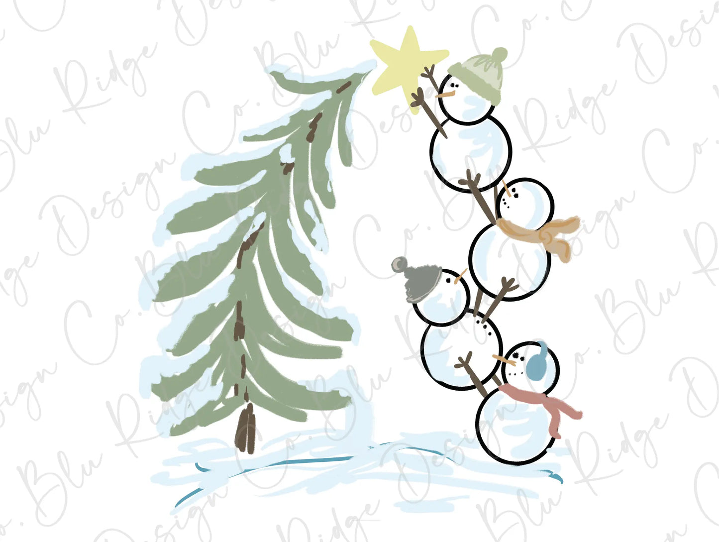 Snowman Christmas Tree Direct to Film (DTF) transfer BluRidgeDesignCo