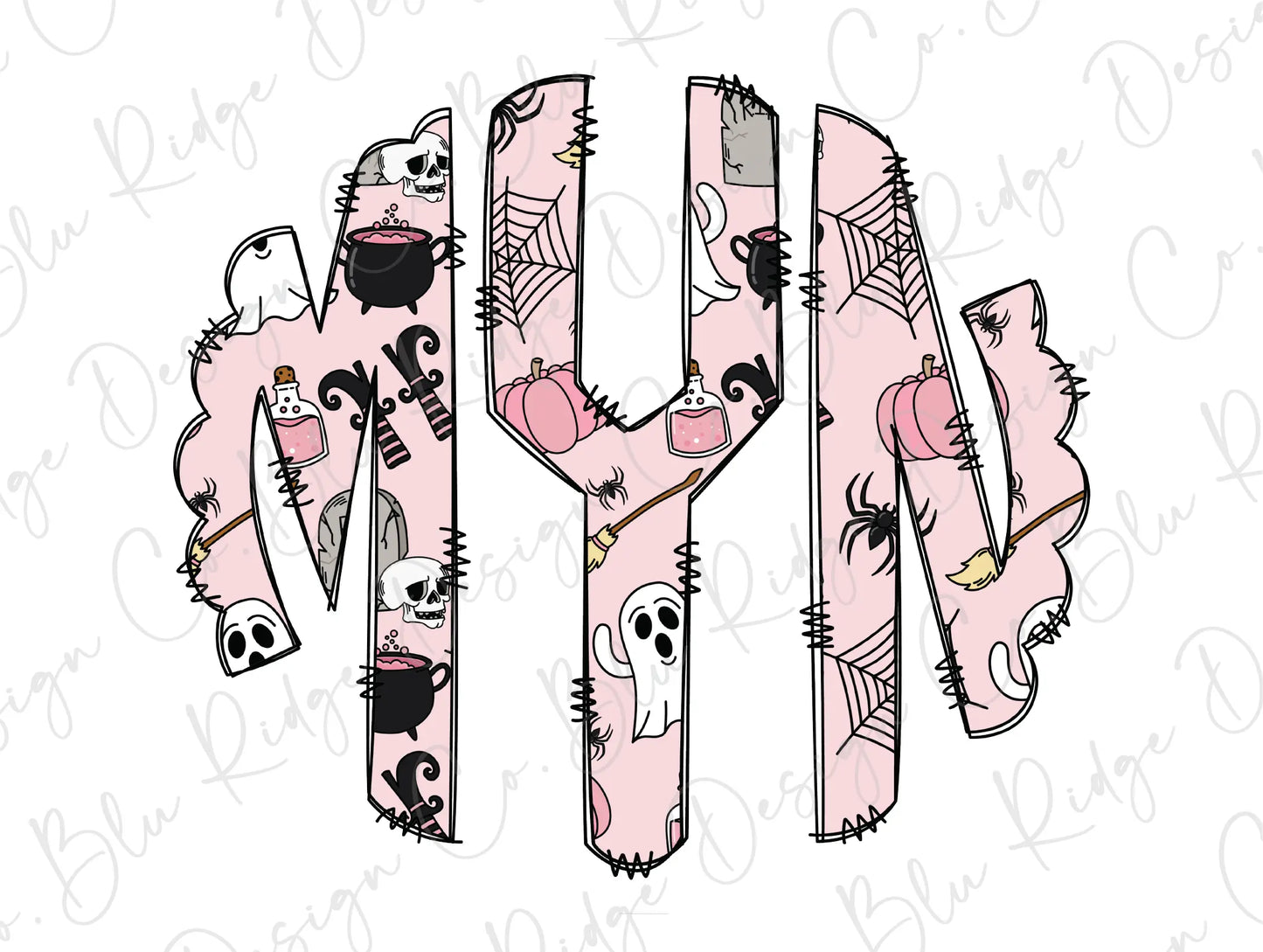 Girls Spooky Witch Halloween Personalized Monogram Design Direct To Film (DTF) Transfer BluRidgeDesignCo