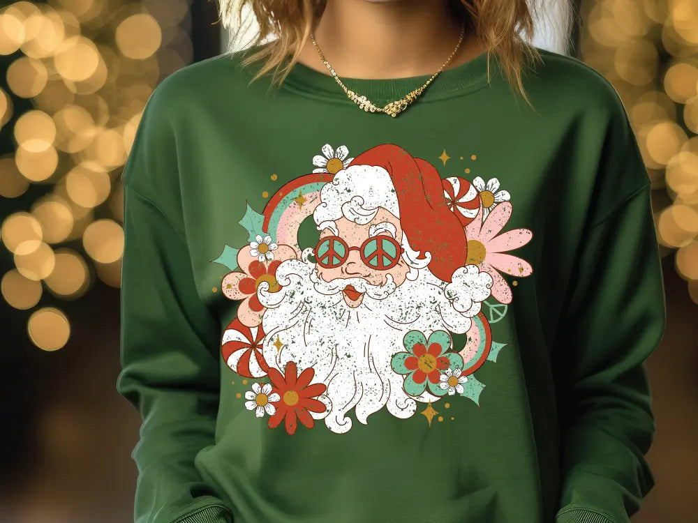 Boho Santa Claus Peace and Candy Direct to Film (DTF) Transfer BluRidgeDesignCo